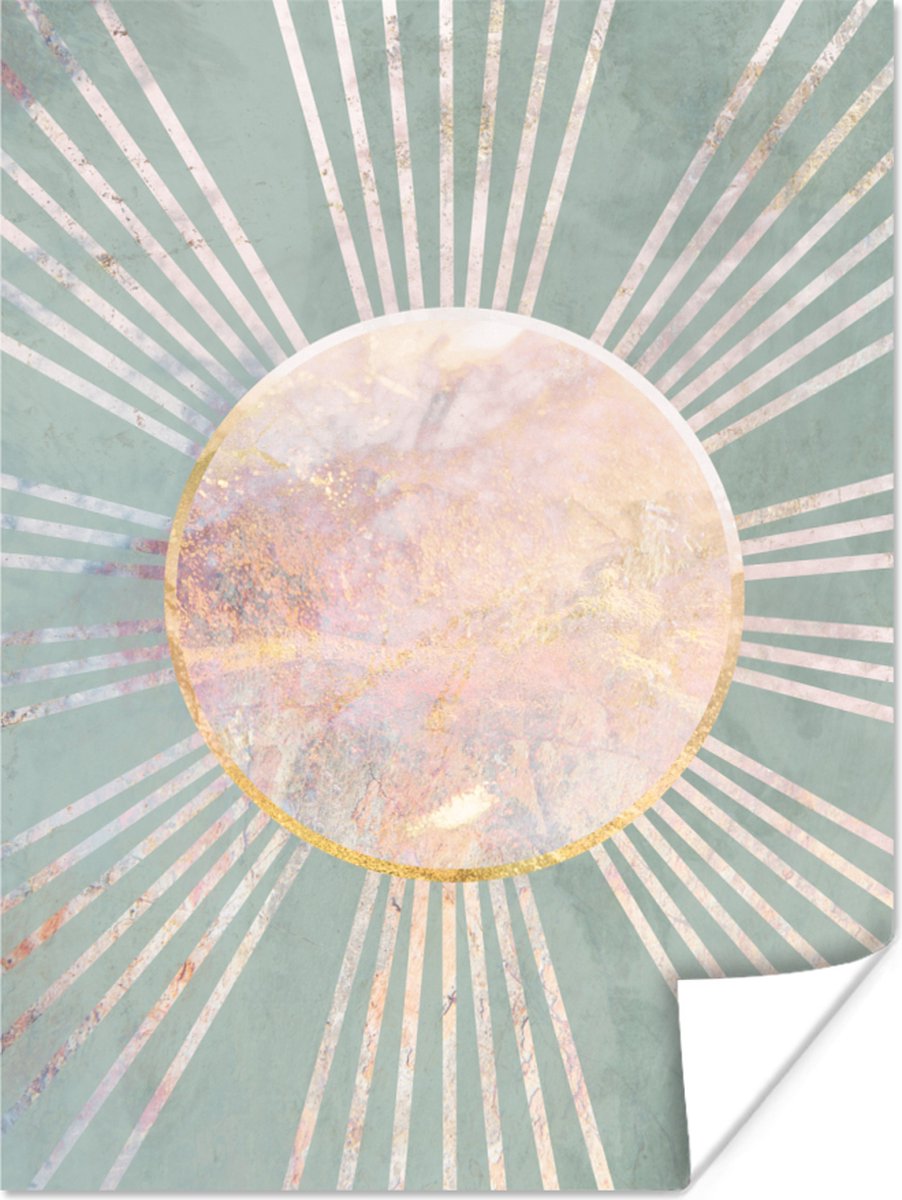 Poster Groen - Zon - Goud - Design - Luxe - 30x40 cm