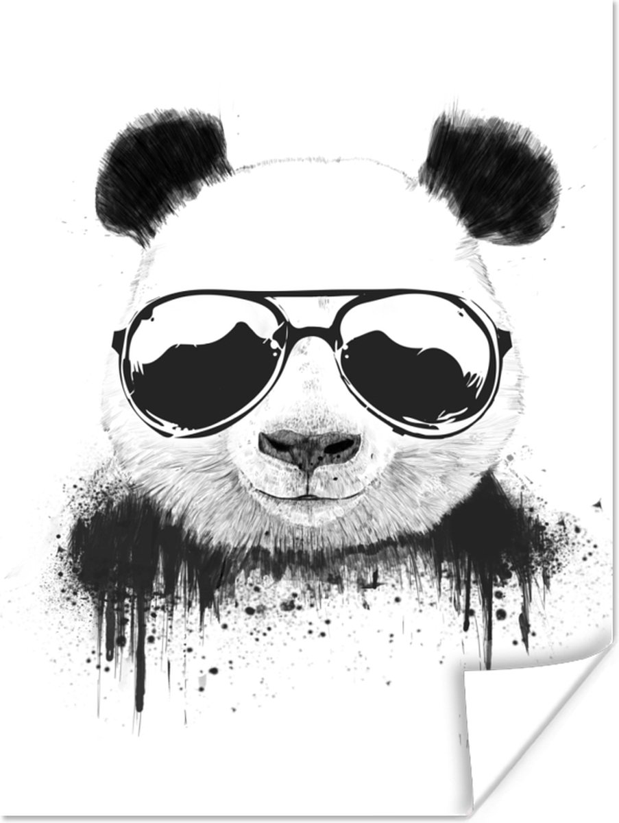 Poster Panda - Bril - Druppels - Wit - 60x80 cm