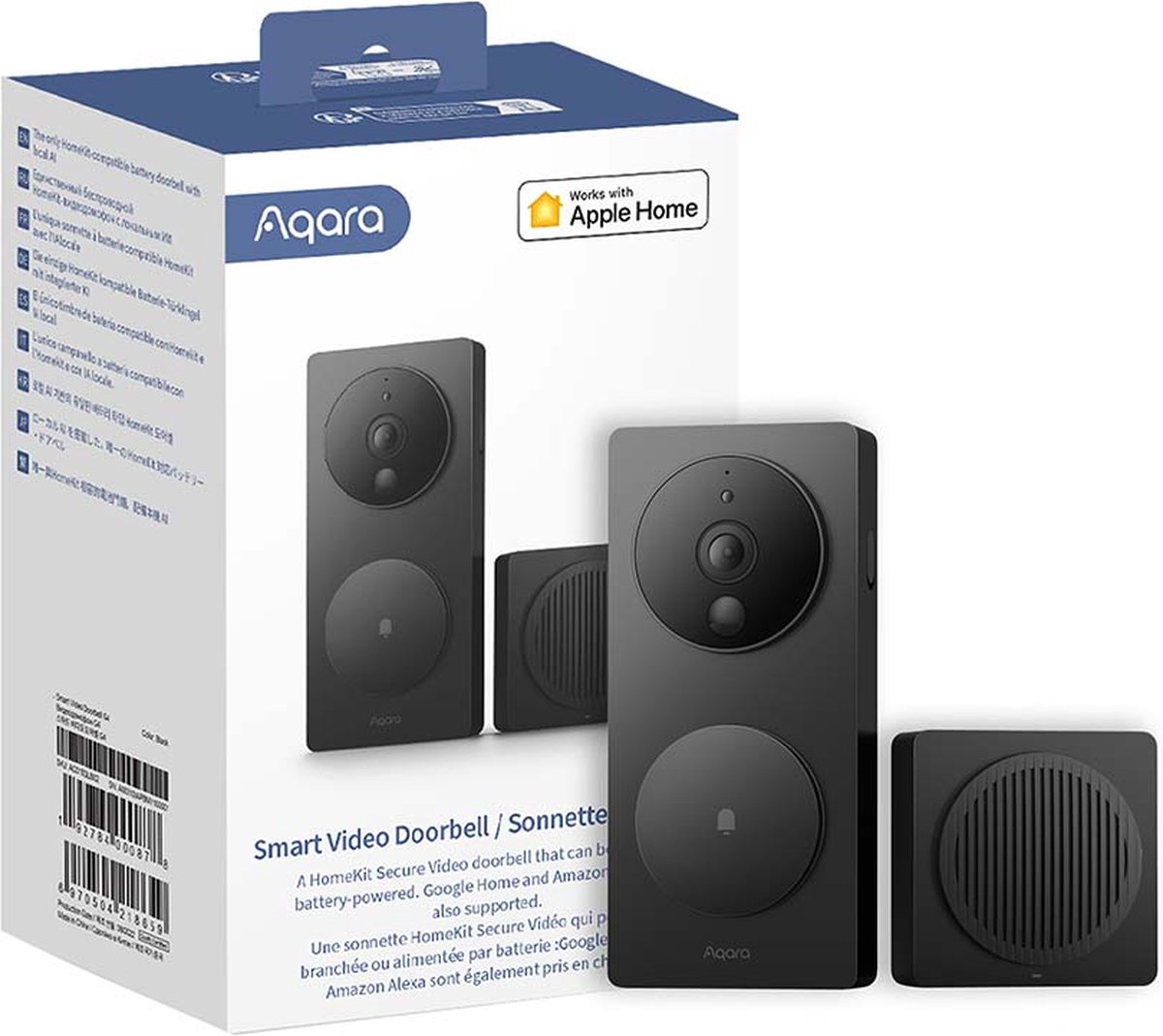 Aqara Smart Video Doorbell G4 - Compatibel met HomeKit - AI Gezichtsherkenning - Incl. Indoor Chime - Werkt op batterij & bedraad - AQara