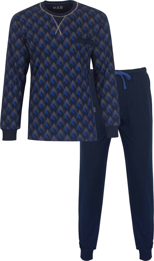 M.E.Q. - Heren Pyjama - 100% Katoen - Blauw - Maat XXL
