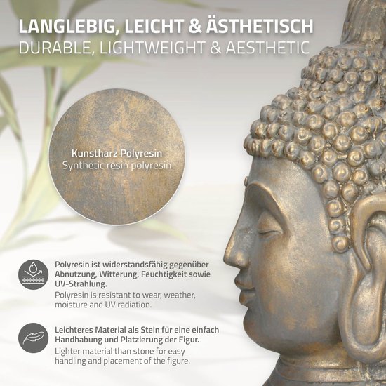 Statue tête de Bouddha 53cm en polyrésine aspect bronze pour le yoga