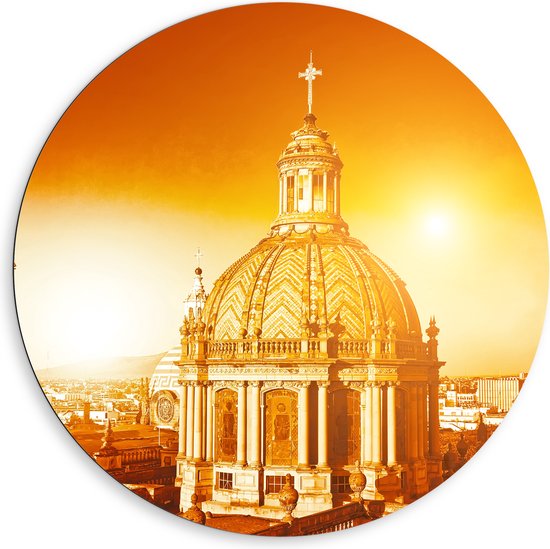 Dibond Muurcirkel - Top van St-Pietersbasiliek Kerk in Vaticaanstad onder Felle Zon - 80x80 cm Foto op Aluminium Muurcirkel (met ophangsysteem)