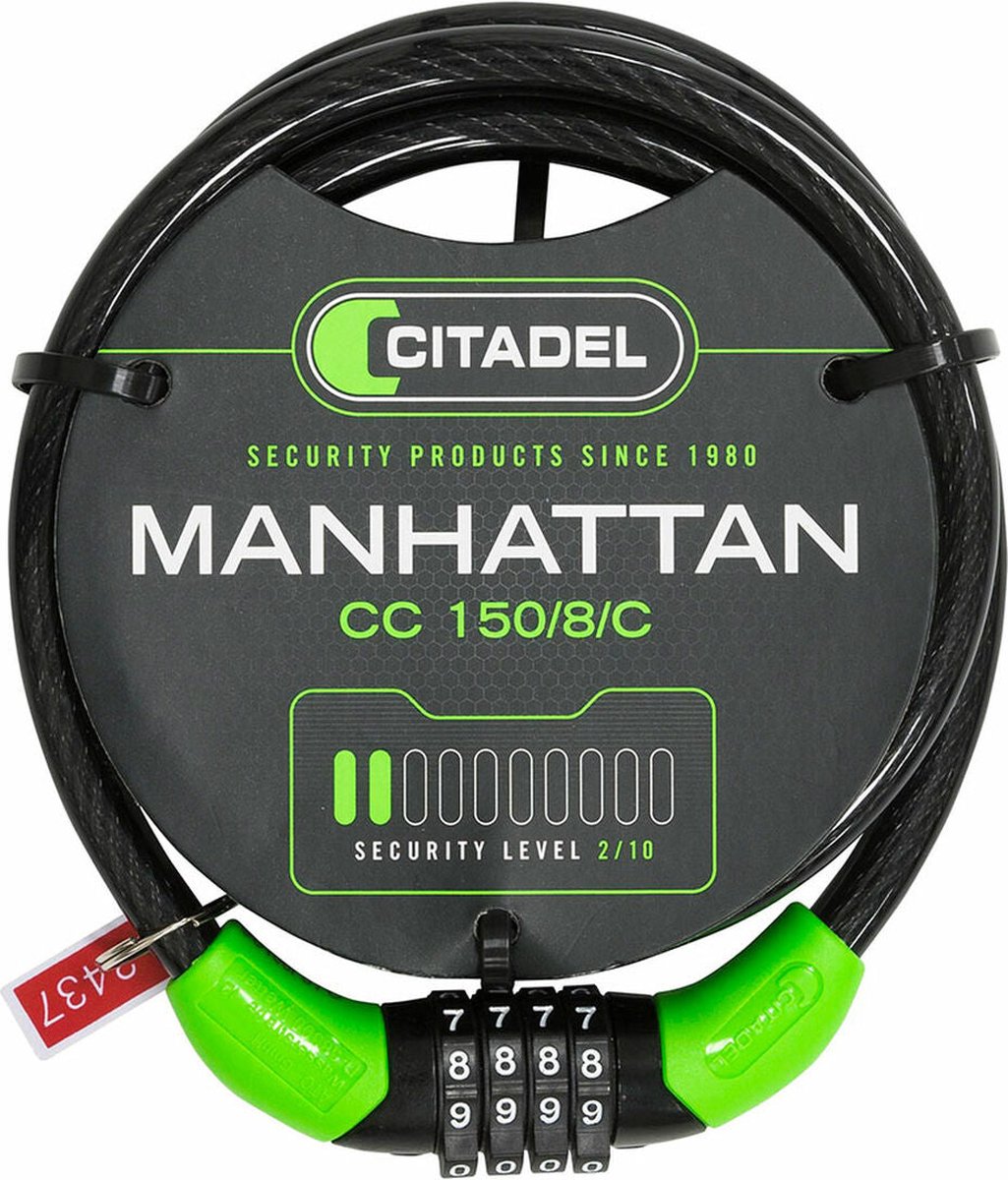 Cable with padlock Citadel Manhattan cc 150/8/c Combination Black 150 cm