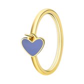 Lucardi Kinder Stalen goldplated ring met hart emaille lichtblauw - Ring - Staal - Goudkleurig - 15 / 47 mm