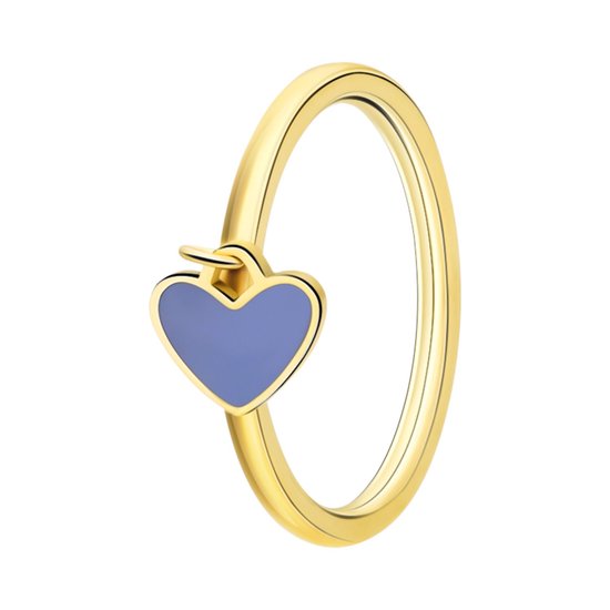 Bague Lucardi Kinder Steel plaqué or avec coeur émail bleu clair - Ring - Acier - Or - 15 / 47 mm