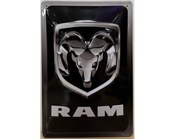 Dodge Ram wandbord Reclamebord van metaal 30 x 20 cm GEBOLD BORD MET RELIEF METALEN-WANDBORD - MUURPLAAT - VINTAGE - RETRO - HORECA- WANDDECORATIE -TEKSTBORD - DECORATIEBORD - RECLAMEPLAAT - WANDPLAAT - NOSTALGIE -CAFE- BAR -MANCAVE- KROEG- MAN CAVE