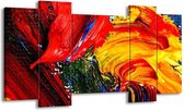 GroepArt - Schilderij - Verf - Rood, Geel, Groen - 120x65 5Luik - Foto Op Canvas - GroepArt 6000+ Schilderijen 0p Canvas Art Collectie - Wanddecoratie
