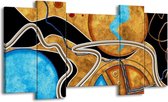 GroepArt - Schilderij - Cirkel - Bruin, Blauw - 120x65 5Luik - Foto Op Canvas - GroepArt 6000+ Schilderijen 0p Canvas Art Collectie - Wanddecoratie