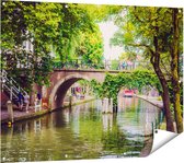 Gards Tuinposter Dichtbegroeide Brug op de Oudegracht in Utrecht - 120x90 cm - Tuindoek - Tuindecoratie - Wanddecoratie buiten - Tuinschilderij