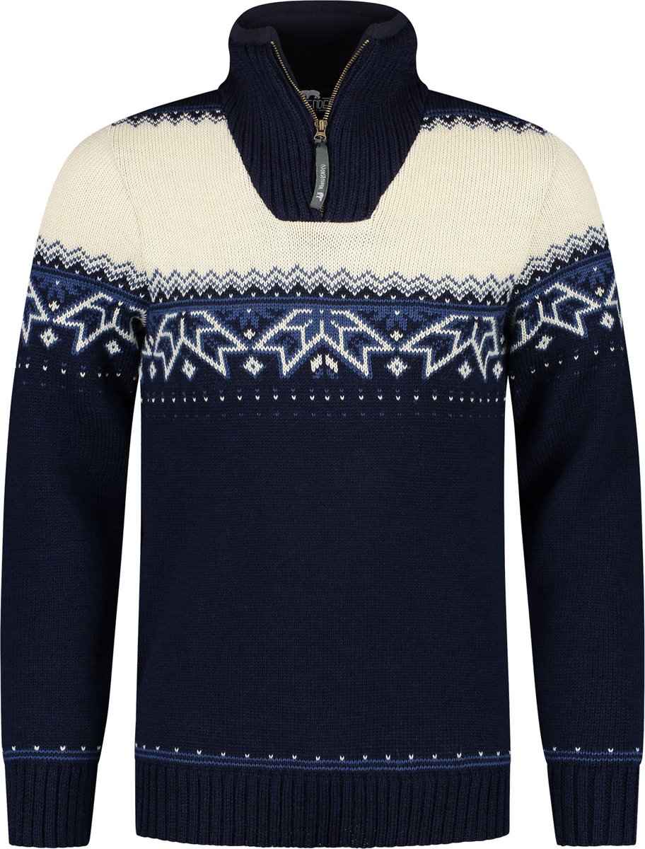 Norfinde Noorse trui met traditioneel sterrenpatroon- 100% wol - donkerblauw