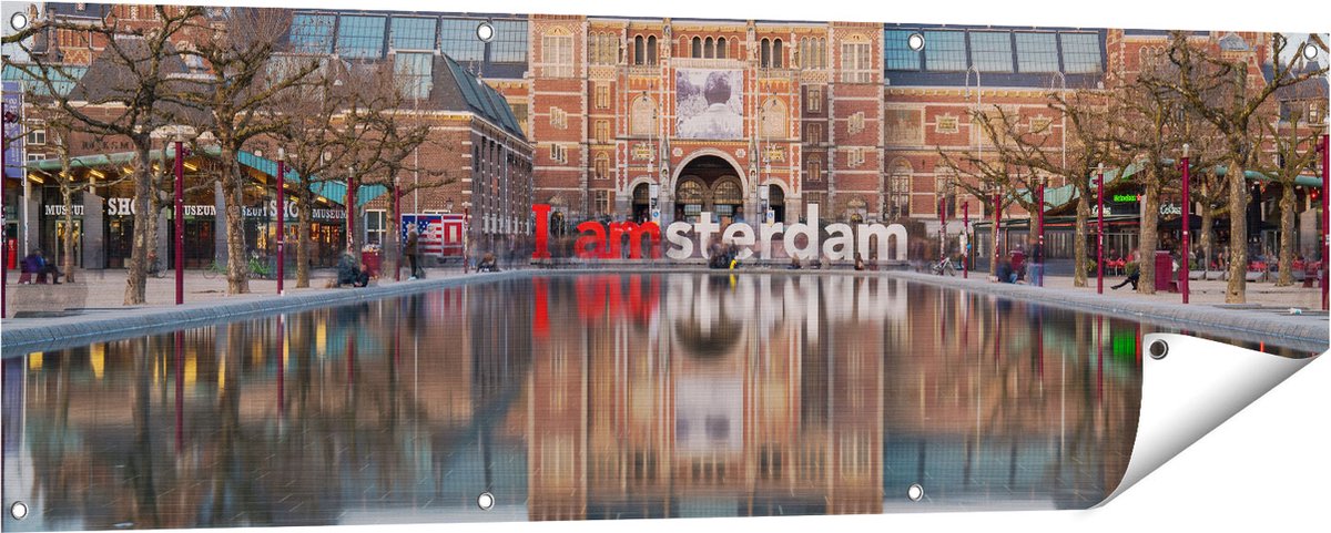 Gards Tuinposter Amsterdam Rijksmuseum - I Amsterdam Tekst - 150x50 cm - Tuindoek - Tuindecoratie - Wanddecoratie buiten - Tuinschilderij Multikleur