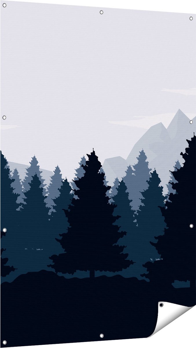 Gards Tuinposter Bos met Bomen Illustratie - Abstract - 100x150 cm - Tuindoek - Tuindecoratie - Wanddecoratie buiten - Tuinschilderij Multikleur