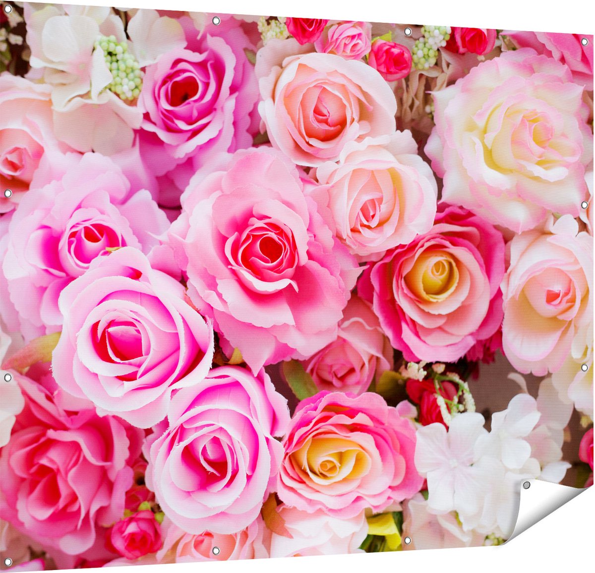 Gards Tuinposter Roze Rozen Achtergrond - Bloemen - 150x120 cm - Tuindoek - Tuindecoratie - Wanddecoratie buiten - Tuinschilderij Multikleur
