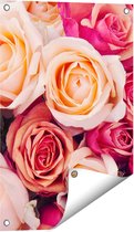 Gards Tuinposter Roze Rozen Achtergrond - Bloemen - 40x60 cm - Tuindoek - Tuindecoratie - Wanddecoratie buiten - Tuinschilderij