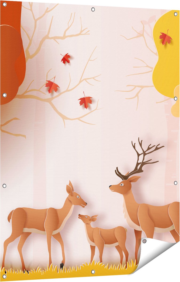 Gards Tuinposter Herten in het Bos Illustratie - Abstract - 90x120 cm - Tuindoek - Tuindecoratie - Wanddecoratie buiten - Tuinschilderij Multikleur