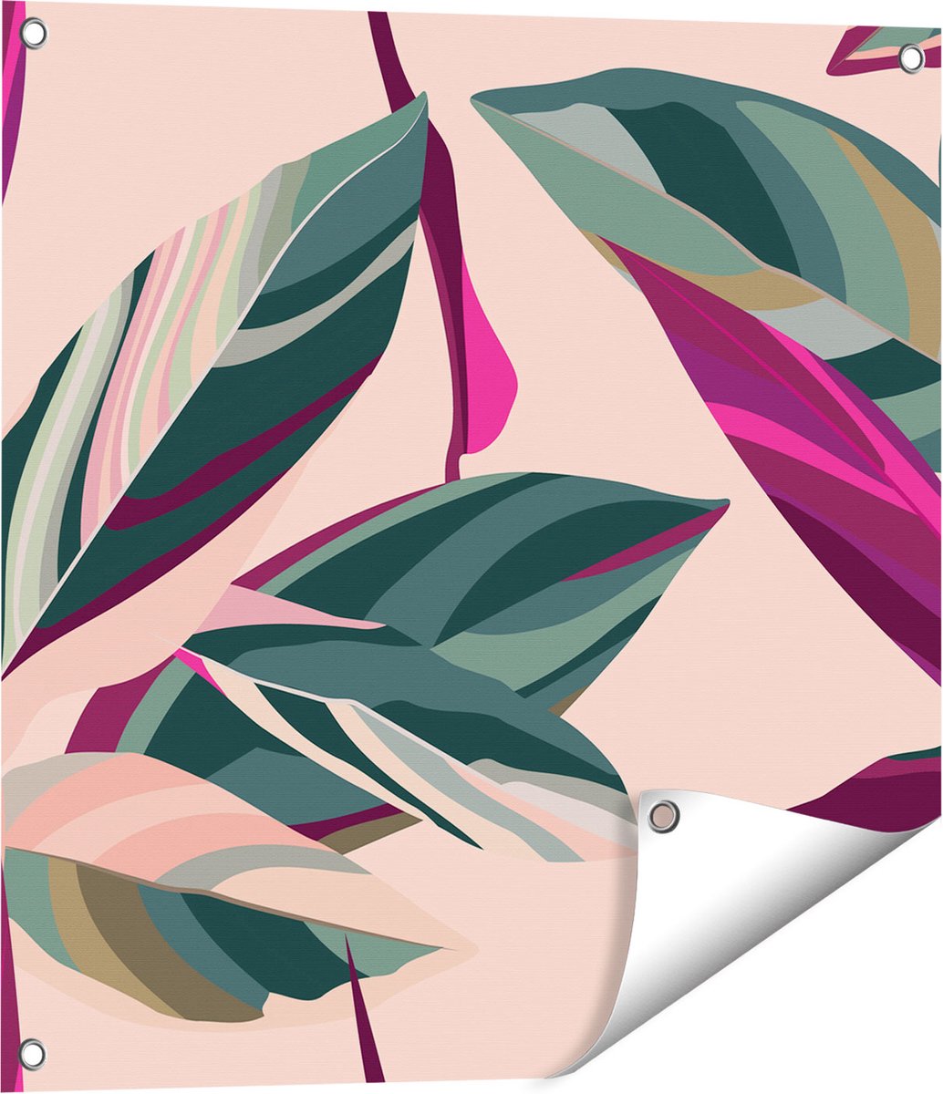 Gards Tuinposter Bloem Bladeren - Bloemen - Abstract - 60x60 cm - Tuindoek - Tuindecoratie - Wanddecoratie buiten - Tuinschilderij Multikleur