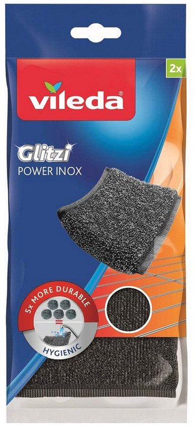 Vileda Glitzi Power Inox schuursponsen – 2 stuks