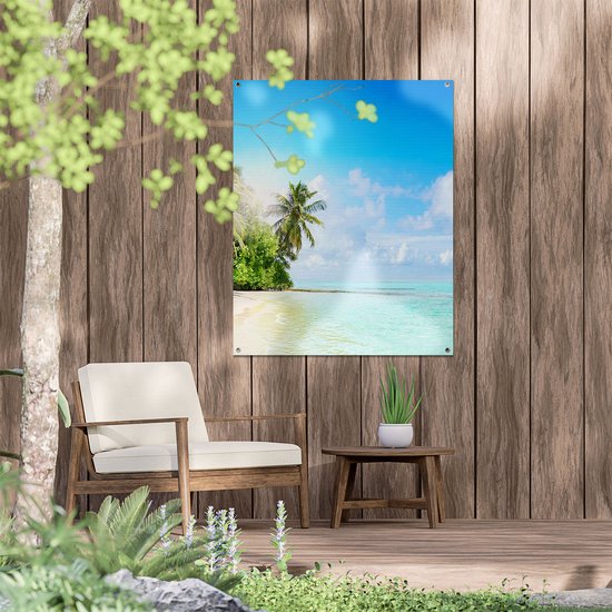 Gards Poster de jardin Plage tropicale au bord de la mer bleu clair - 80x100 cm - Toile de jardin - Décoration de jardin - Décoration murale extérieure - Tableau de jardin