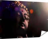 Poster Jardin Statue Bouddha avec Joyaux Dorés - 150x100 cm - Toile Jardin - Décoration de jardin - Décoration murale Extérieure - Tableau Jardin