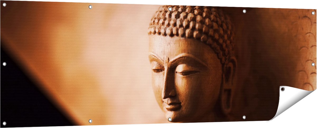 Gards Tuinposter Boeddha Beeld - 180x60 cm - Tuindoek - Tuindecoratie - Wanddecoratie buiten - Tuinschilderij Multikleur