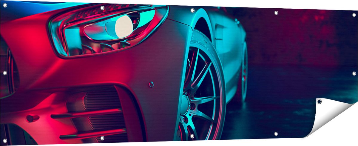 Gards Tuinposter Moderne Auto van Dichtbij - 180x60 cm - Tuindoek - Tuindecoratie - Wanddecoratie buiten - Tuinschilderij Multikleur