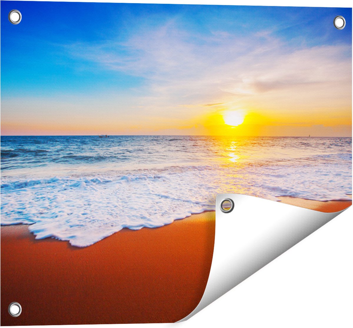 Gards Tuinposter Strand en Zee tijdens Zonsondergang - 50x40 cm - Tuindoek - Tuindecoratie - Wanddecoratie buiten - Tuinschilderij Multikleur