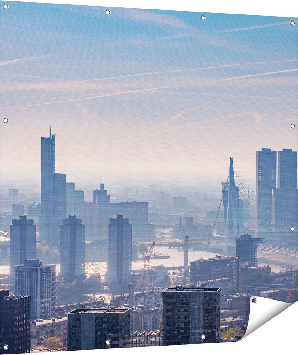 Gards Tuinposter Rotterdamse Skyline - 120x120 cm - Tuindoek - Tuindecoratie - Wanddecoratie buiten - Tuinschilderij Multikleur