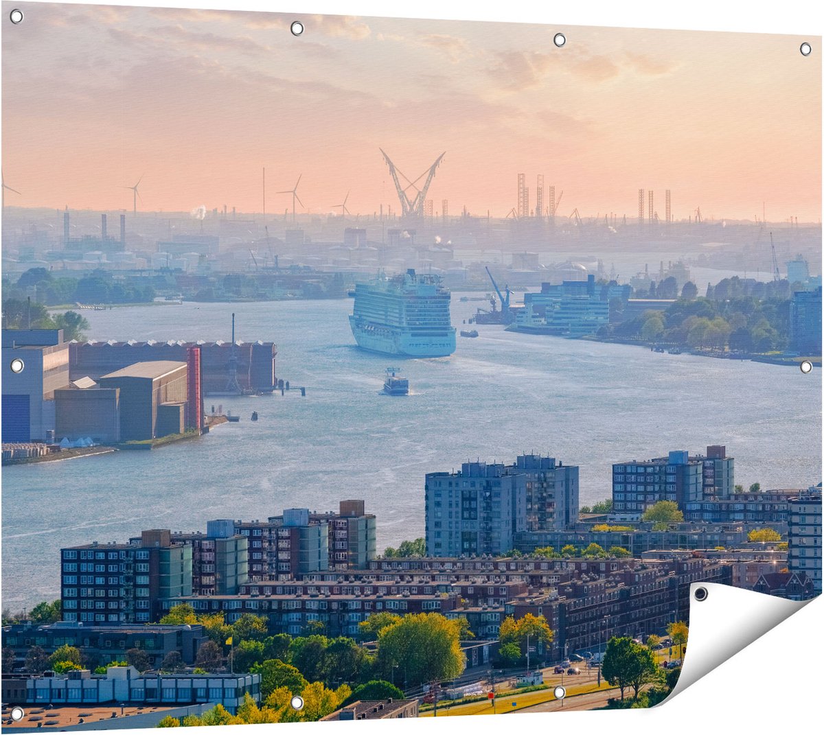 Gards Tuinposter Rotterdamse Haven bij het Water - 120x90 cm - Tuindoek - Tuindecoratie - Wanddecoratie buiten - Tuinschilderij Multikleur