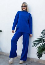 SOCKSTON- Gebreide Huispak - Dames huispak - loungewear - cadeau voor dames- Ribgebreide broek en trui - blauw