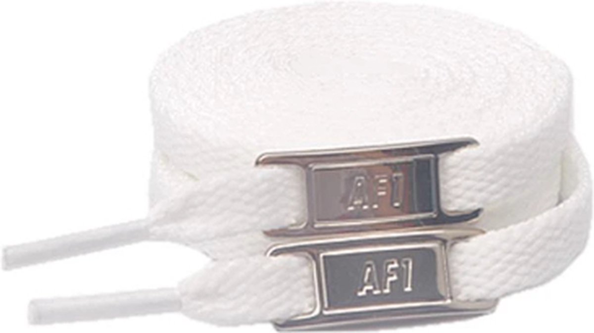 AF1 Shoe/Sneaker tag + 90CM Veters | 2x Shoetag + 2x 90CMVeter | Zilver en Wit | Voor 5 á 6 vetergaten | Schoenveter Gesp | Schoenaccessoires | Veters en Gesp geschikt voor AF1