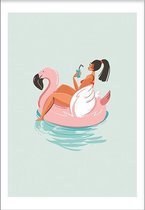 Flamingo floaty (29,7x42cm) - Wallified - Abstract - Poster - Print - Wall-Art - Woondecoratie - Kunst - Posters