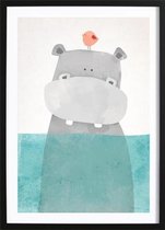 Nijlpaardje Poster (29,7x42cm) - Wallified - Kinderen - Poster - Print - Kinderkamer - Baby - New Born - Peuter - Kleuter - Wall-Art - Woondecoratie - Kunst - Posters