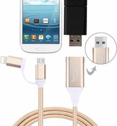 1 M multifunctionele Mimao 8pin & Micro USB naar OTG & USB 2.0 Data Sync Kabel USB oplaadkabel, voor iPhone & iPad, Samsung, HTC, Sony, Huawei, Geschikt voor Xiaomi (goud)