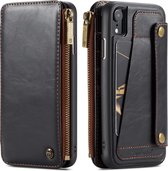 CaseMe-011 afneembare multifunctionele horizontale flip lederen tas voor iPhone XR, met kaartsleuf & houder & rits portemonnee & fotolijst (zwart)