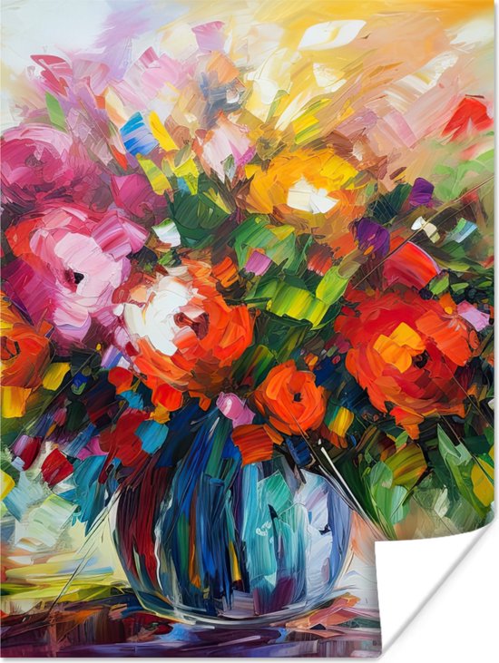 Poster Fleurs - Coloré - Pot de fleurs - Peinture à l'huile - 60x80 cm