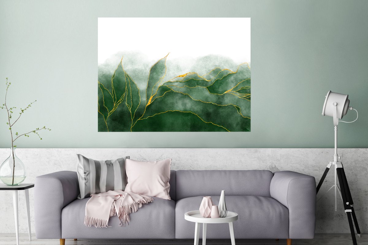 Poster Marmer - Groen - Luxe - Goud - Marmerlook - 120x90 cm