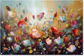 Tuinposter bloemen - Tuindecoratie watercolor - 120x80 cm - Wanddecoratie abstract voor buiten - Schutting decoratie - Buitenposter - Schuttingdoek - Tuindoeken - Tuin doek - Balkon poster