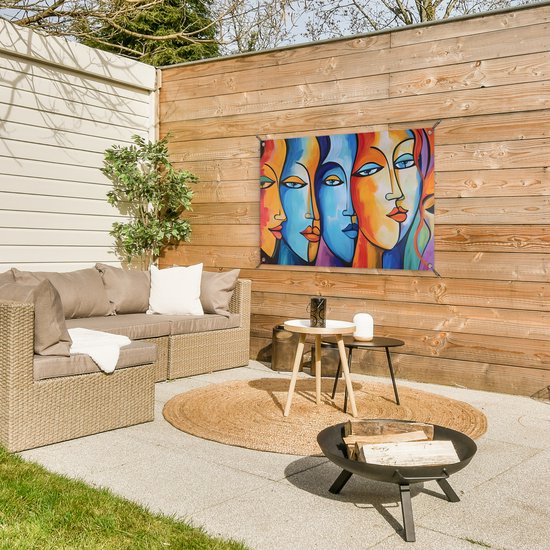 Posters de jardin d'extérieur Tête - Peinture à l'huile - Peinture - Coloré - 90x60 cm - Toile de jardin - Affiche d'extérieur