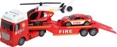 Rapid Wheels Autotransporter Brandweer Met Auto En Helicopter En Licht En Geluid