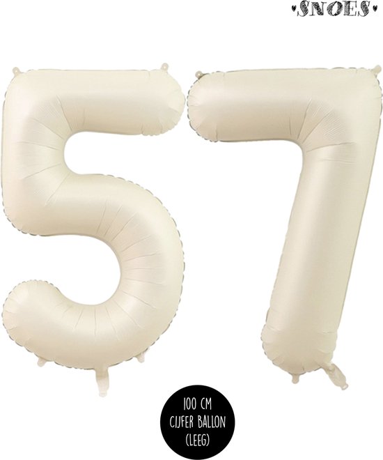 Cijfer Helium Folie ballon XL - 57 jaar cijfer -Beige - Caramel - Satijn - Nude - 100 cm - leeftijd 57 jaar feestartikelen verjaardag