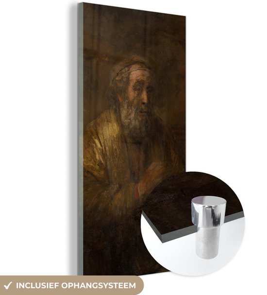 MuchoWow® Glasschilderij 80x160 cm - Schilderij acrylglas - Homerus - Rembrandt van Rijn - Foto op glas - Schilderijen