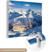 MuchoWow® Glasschilderij 90x90 cm - Schilderij acrylglas - Alpen - Berg - Sneeuw - Foto op glas - Schilderijen