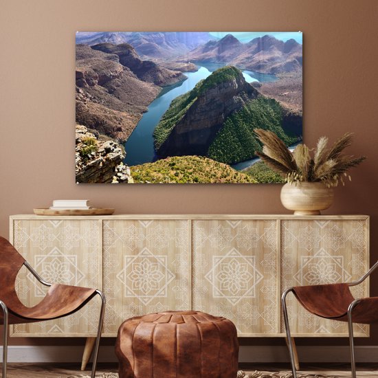 ® Glasschilderij 90x60 cm - Schilderij acrylglas - Luchtmening van de Afrikaanse Blyvieri-poort in Zuid-Afrika - Foto op glas - Muurdecoratie woonkamer - Wanddecoratie slaapkamer - Schilderijen