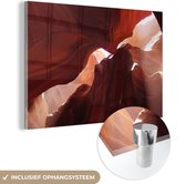 MuchoWow® Glasschilderij 90x60 cm - Schilderij acrylglas - Rode grot - Foto op glas - Schilderijen