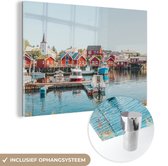 MuchoWow® Glasschilderij 60x40 cm - Schilderij acrylglas - Lofoten in Noorwegen - Foto op glas - Schilderijen