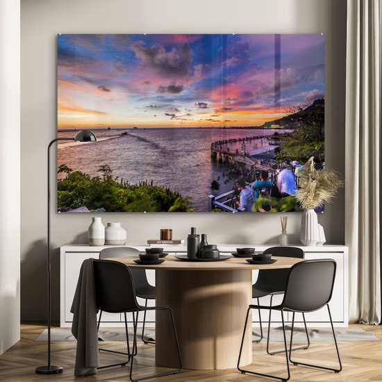 MuchoWow® Peinture sur verre 180x120 cm - Peinture sur verre acrylique - Coucher de soleil à Kaohsiong - Photo sur verre - Peintures