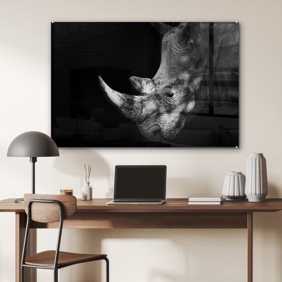 Peinture sur Verre - Rhinocéros - Animal - Lumière - 120x80 cm - Peintures Plexiglas