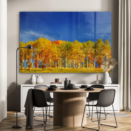 MuchoWow® Peinture sur verre 180x120 cm - Peinture sur verre - Peupliers colorés en automne - Photo sur verre acrylique - Peintures