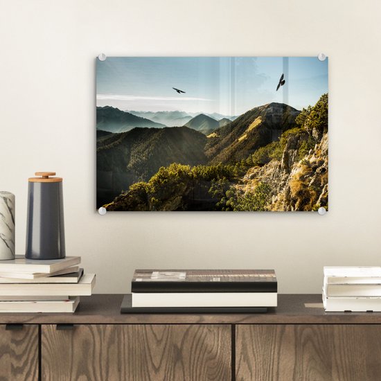 Peinture sur verre - Alpes - Vogels - Forêt - 30x20 cm - Peintures acryliques - Photo sur Glas