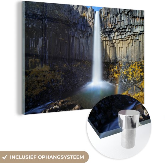 MuchoWow® Glasschilderij 150x100 cm - Schilderij acrylglas - Waterval - IJsland - Natuur - Foto op glas - Schilderijen